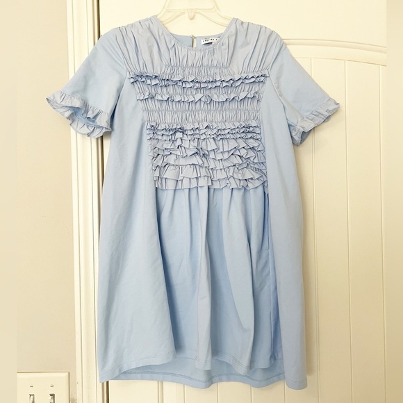 English Factory Mixed Media Ruffle Detail Dress Powder Blue - Picture 4 of 8